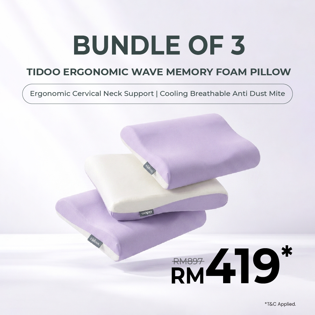 [Bundle of 3] Tidoo byUrbanLab Ergonomic Wave Memory Foam Pillow